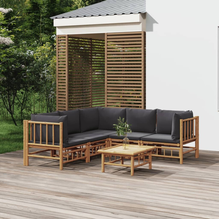 vidaXL 6-delige Loungeset met kussens bamboe donkergrijs afbeelding 1