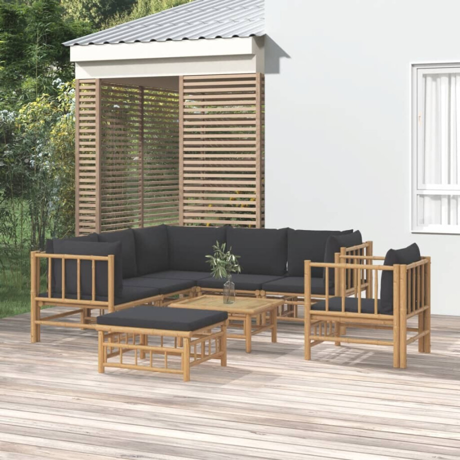 vidaXL 8-delige Loungeset met kussens bamboe donkergrijs vidaXL 8-delige Loungeset met kussens bamboe donkergrijs afbeelding 1