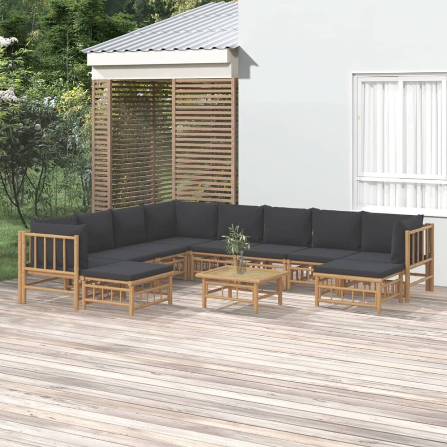 vidaXL 11-delige Loungeset met kussens bamboe donkergrijs afbeelding 1