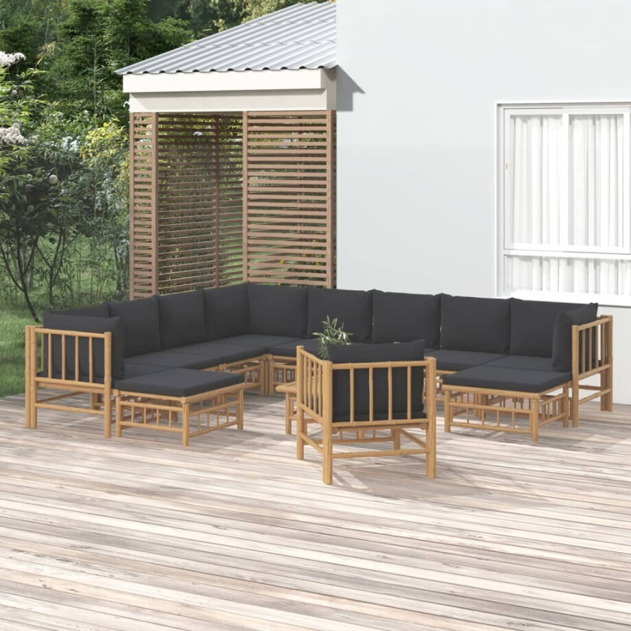 vidaXL 12-delige Loungeset met kussens bamboe donkergrijs afbeelding 1