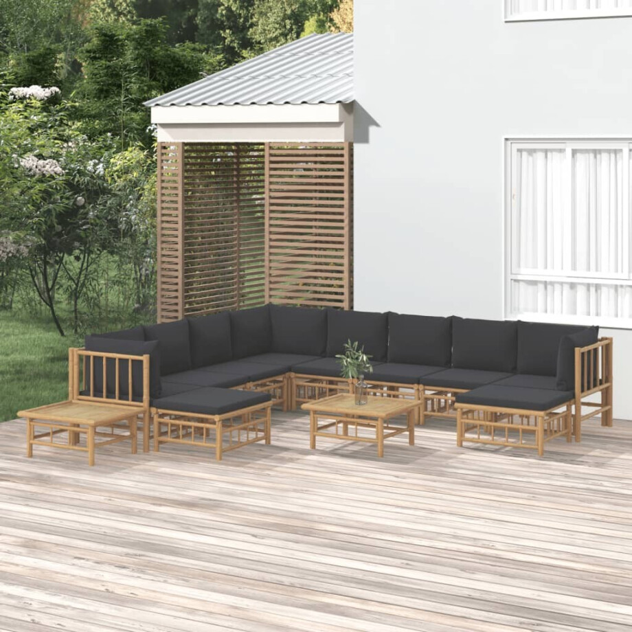 vidaXL 12-delige Loungeset met kussens bamboe donkergrijs vidaXL 12-delige Loungeset met kussens bamboe donkergrijs afbeelding 1