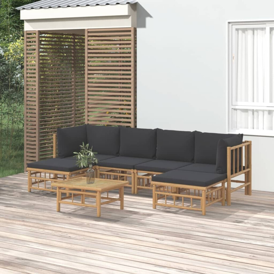 vidaXL 7-delige Loungeset met kussens bamboe donkergrijs vidaXL 7-delige Loungeset met kussens bamboe donkergrijs afbeelding 1