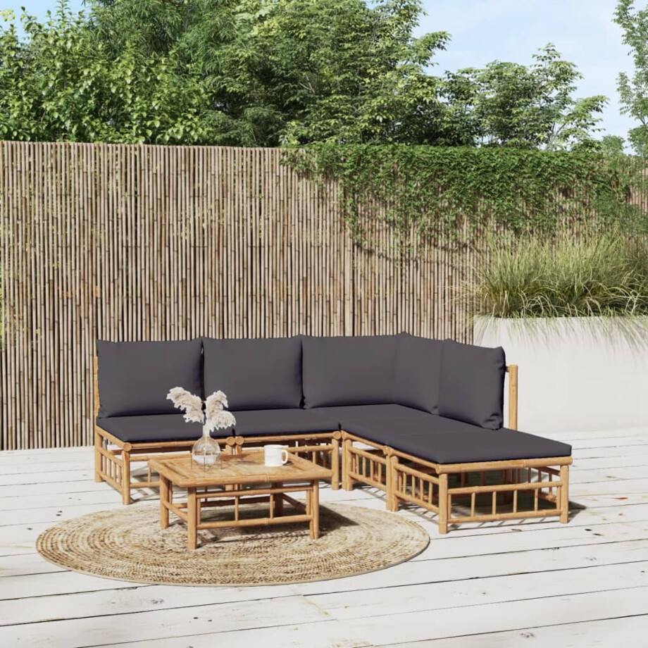 vidaXL 6-delige Loungeset met kussens bamboe donkergrijs afbeelding 1