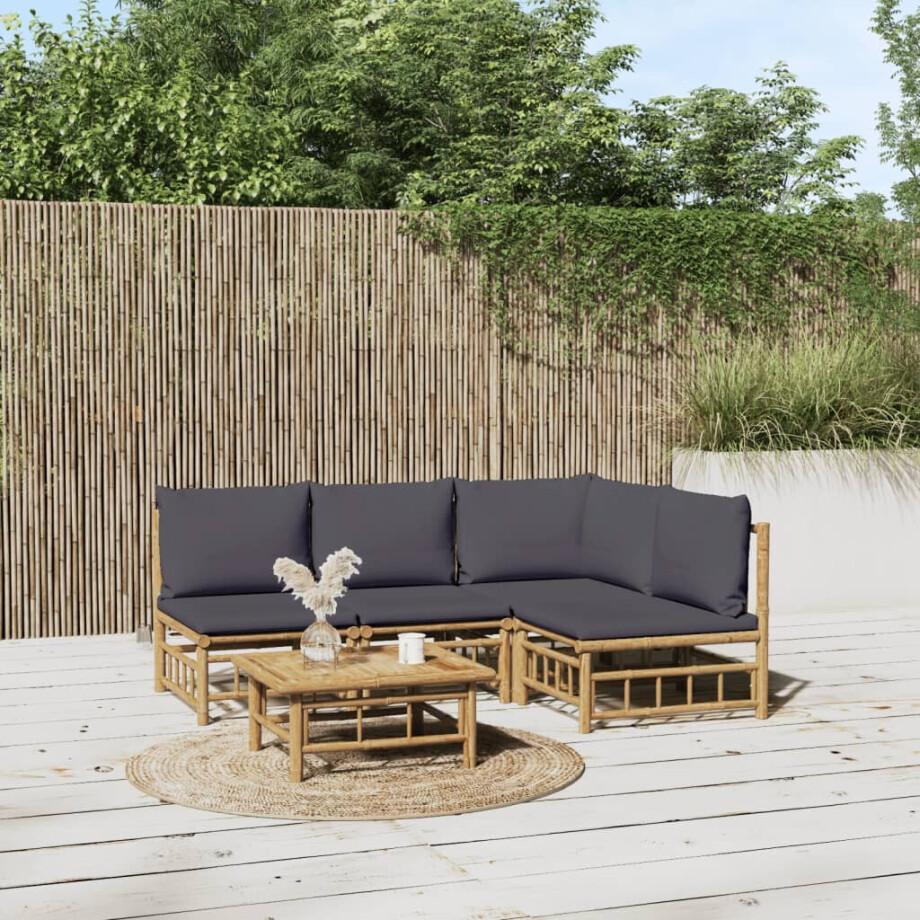 vidaXL 5-delige Loungeset met kussens bamboe donkergrijs afbeelding 1