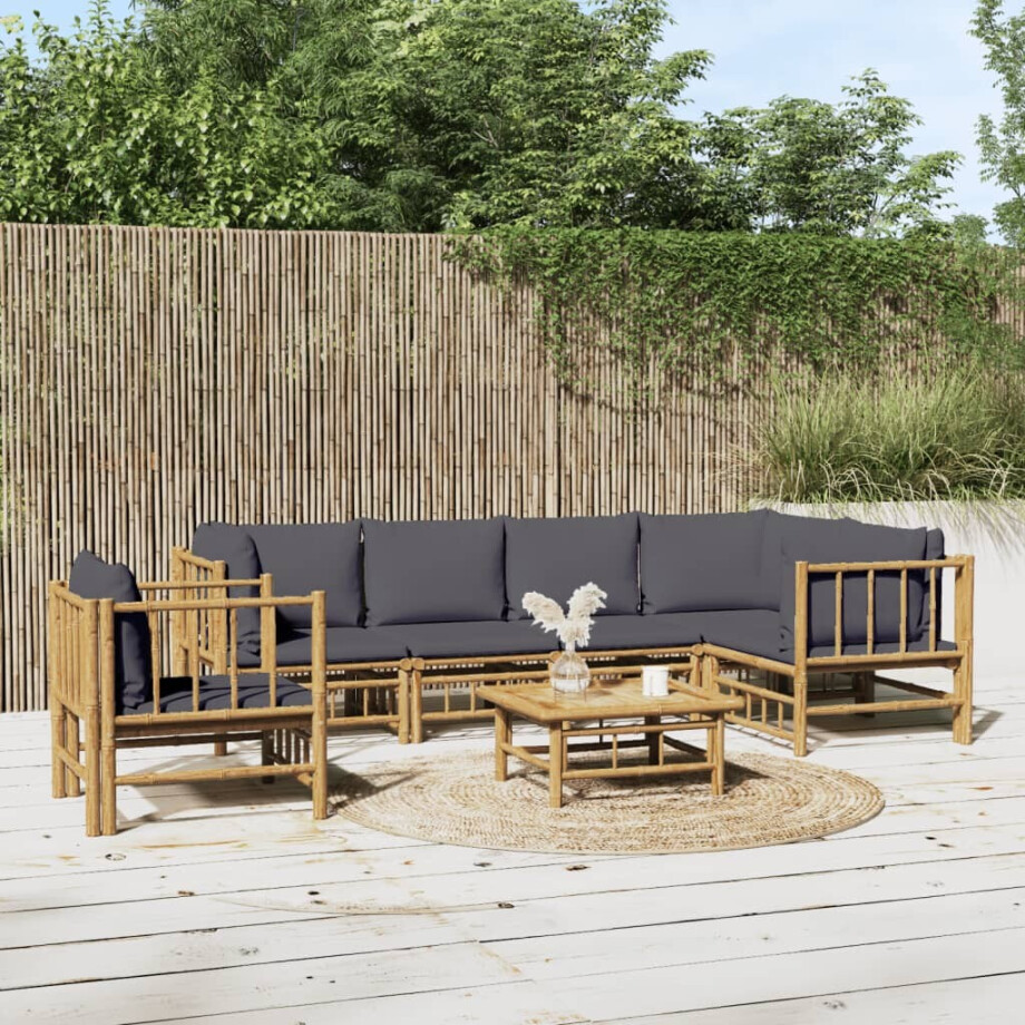 vidaXL 7-delige Loungeset met kussens bamboe donkergrijs vidaXL 7-delige Loungeset met kussens bamboe donkergrijs afbeelding 1