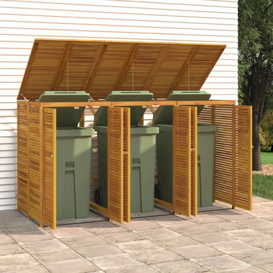 vidaXL Afvalbakberging drievoudig 210x89x117 cm massief acaciahout vidaXL Afvalbakberging drievoudig 210x89x117 cm massief acaciahout afbeelding 1