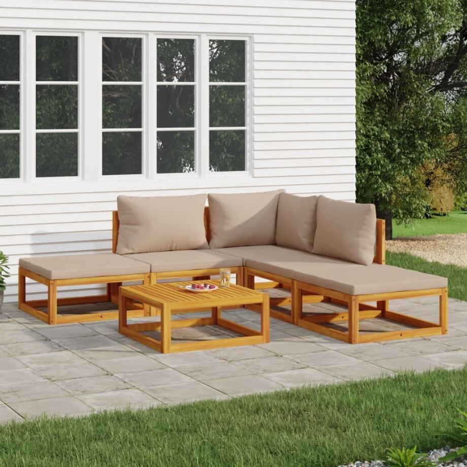 vidaXL 6-delige Loungeset met taupe kussens massief hout vidaXL 6-delige Loungeset met taupe kussens massief hout afbeelding 1