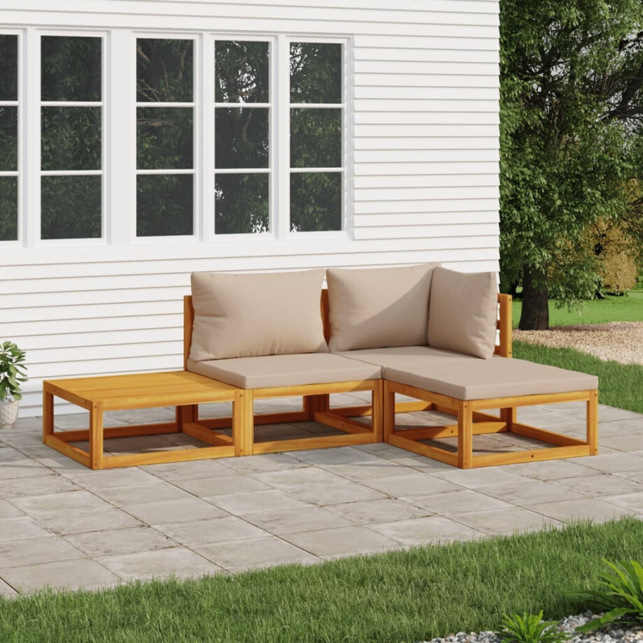 vidaXL 4-delige Loungeset met kussens massief hout taupe afbeelding 1