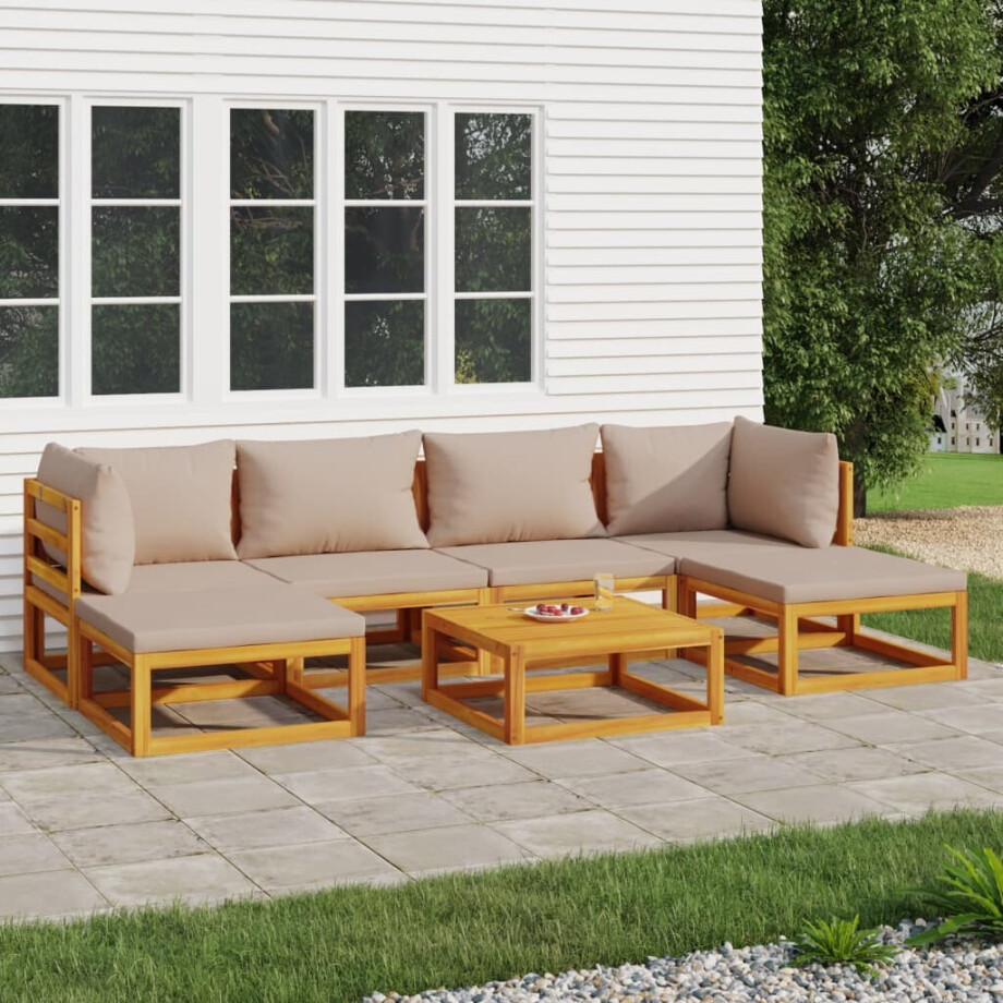 vidaXL 7-delige Loungeset met kussens massief hout taupe vidaXL 7-delige Loungeset met kussens massief hout taupe afbeelding 1