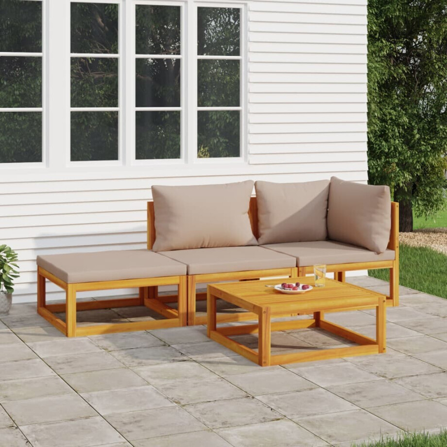 vidaXL 4-delige Loungeset met taupe kussens massief hout afbeelding 1