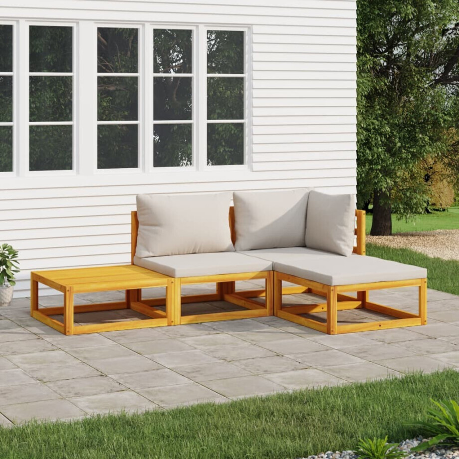 vidaXL 4-delige Loungeset met lichtgrijze kussens massief hout vidaXL 4-delige Loungeset met lichtgrijze kussens massief hout afbeelding 1