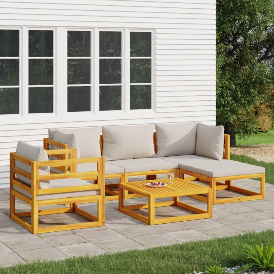 vidaXL 6-delige Loungeset met lichtgrijze kussens massief hout vidaXL 6-delige Loungeset met lichtgrijze kussens massief hout afbeelding 1