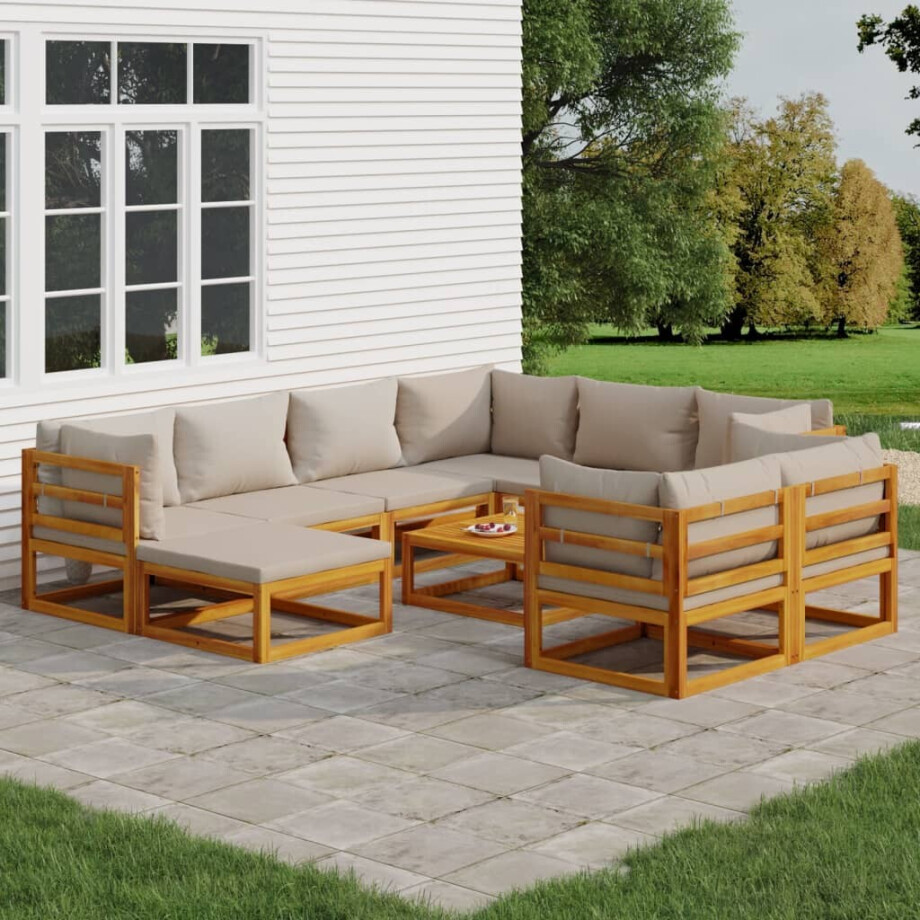 vidaXL 10-delige Loungeset met lichtgrijze kussens massief hout vidaXL 10-delige Loungeset met lichtgrijze kussens massief hout afbeelding 1