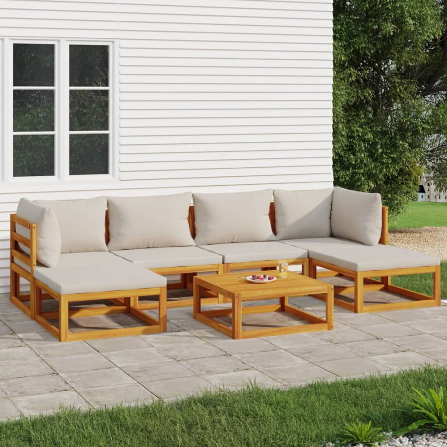 vidaXL 7-delige Loungeset met lichtgrijze kussens massief hout afbeelding 1