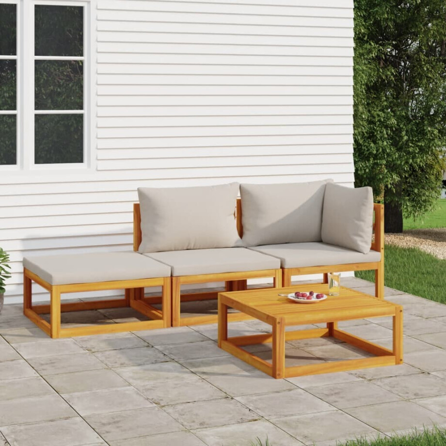 vidaXL 4-delige Loungeset met lichtgrijze kussens massief hout vidaXL 4-delige Loungeset met lichtgrijze kussens massief hout afbeelding 1