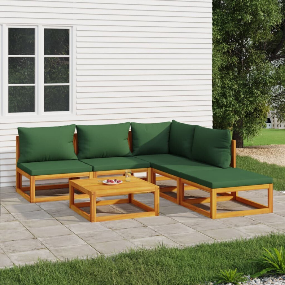 vidaXL 6-delige Loungeset met groene kussens massief hout afbeelding 1