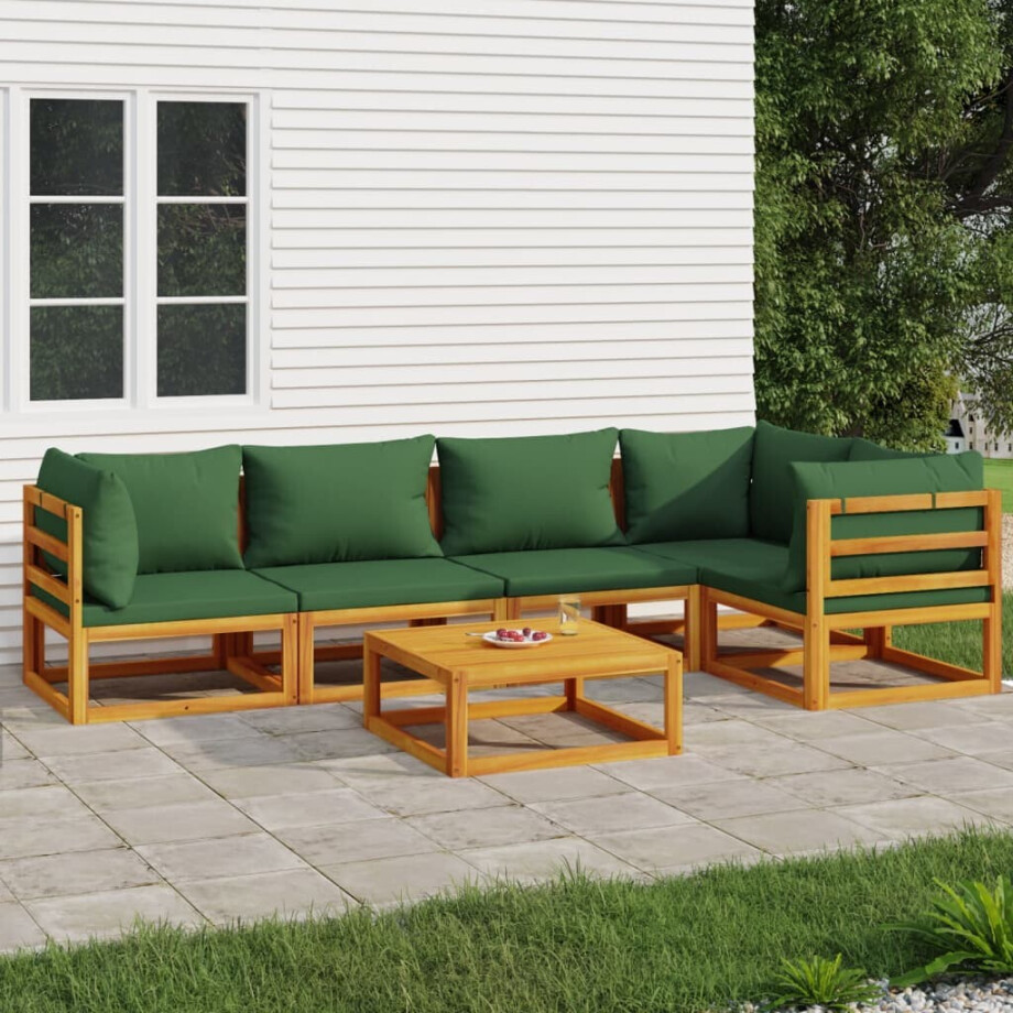 vidaXL 6-delige Loungeset met groene kussens massief hout afbeelding 1