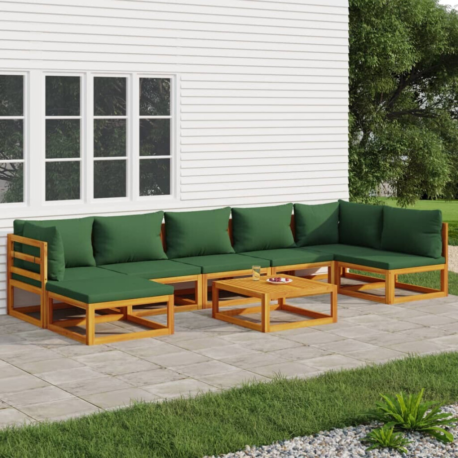 vidaXL 8-delige Loungeset met groene kussens massief hout vidaXL 8-delige Loungeset met groene kussens massief hout afbeelding 1