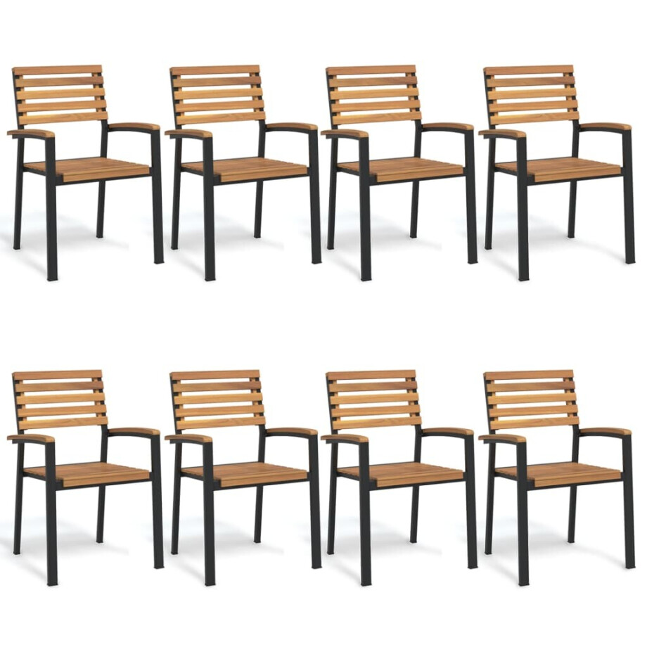 vidaXL Tuinstoelen 8 st stapelbaar massief acaciahout en metaal vidaXL Tuinstoelen 8 st stapelbaar massief acaciahout en metaal afbeelding 1