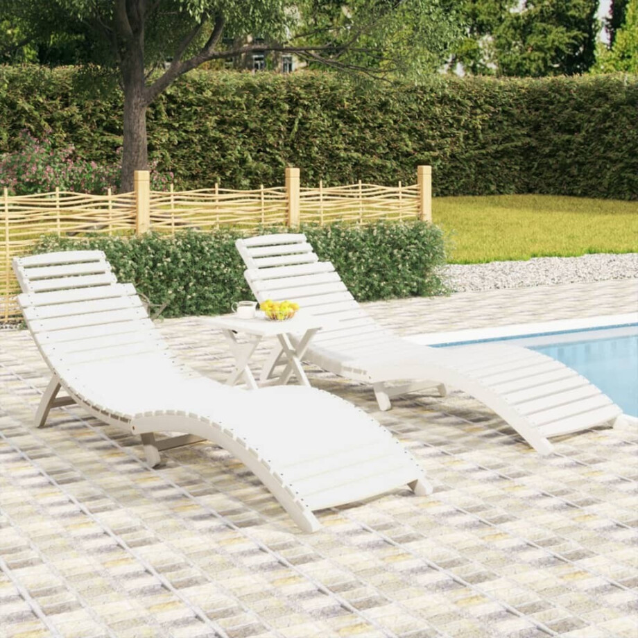 vidaXL Ligbedden 2 st 184x55x64 cm massief acaciahout wit afbeelding 1