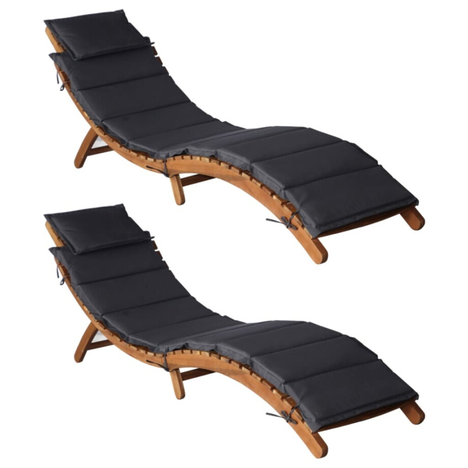 vidaXL Ligstoelen met kussens 2 st massief acaciahout donkergrijs vidaXL Ligstoelen met kussens 2 st massief acaciahout donkergrijs afbeelding 1