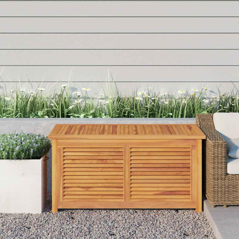 vidaXL Tuinbox met zak 114x50x58 cm massief teakhout afbeelding 1