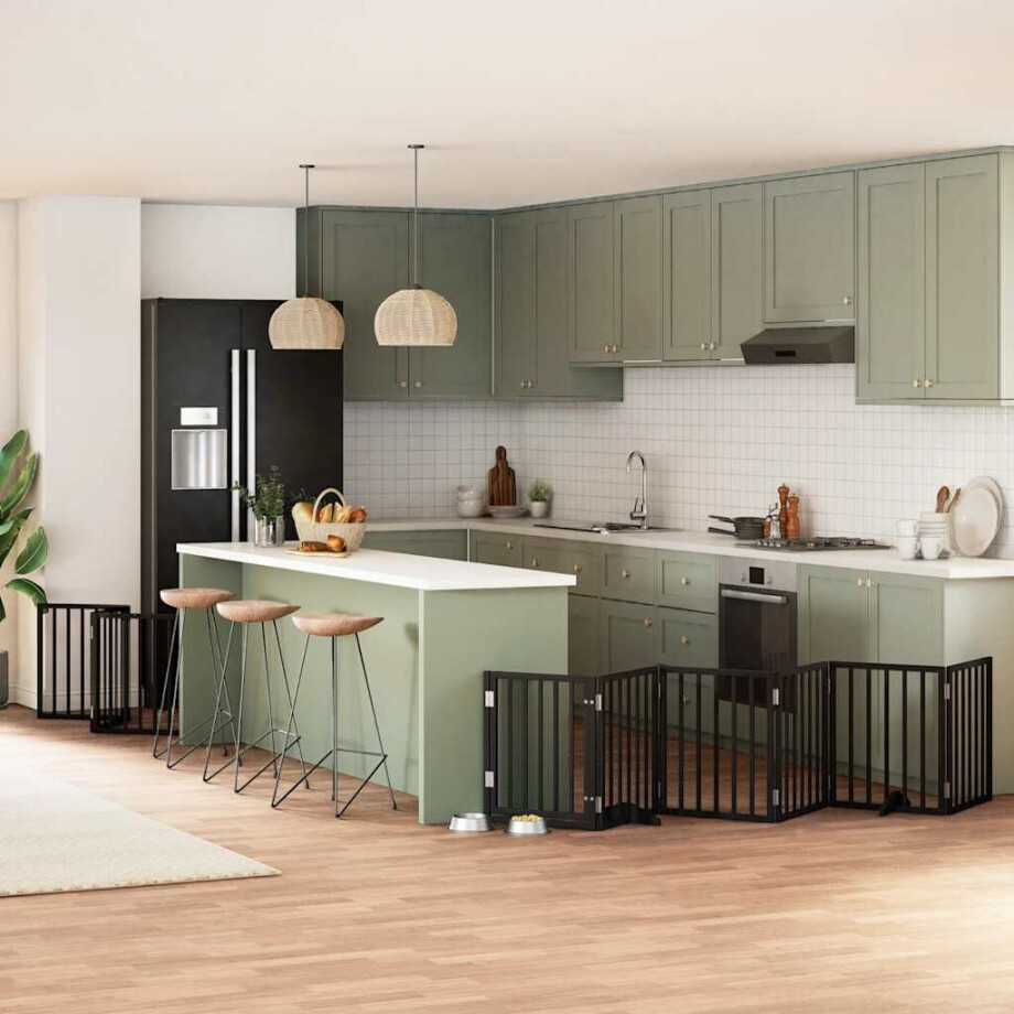 vidaXL Hondenhek inklapbaar 9 panelen 450 cm populierenhout zwart afbeelding 1