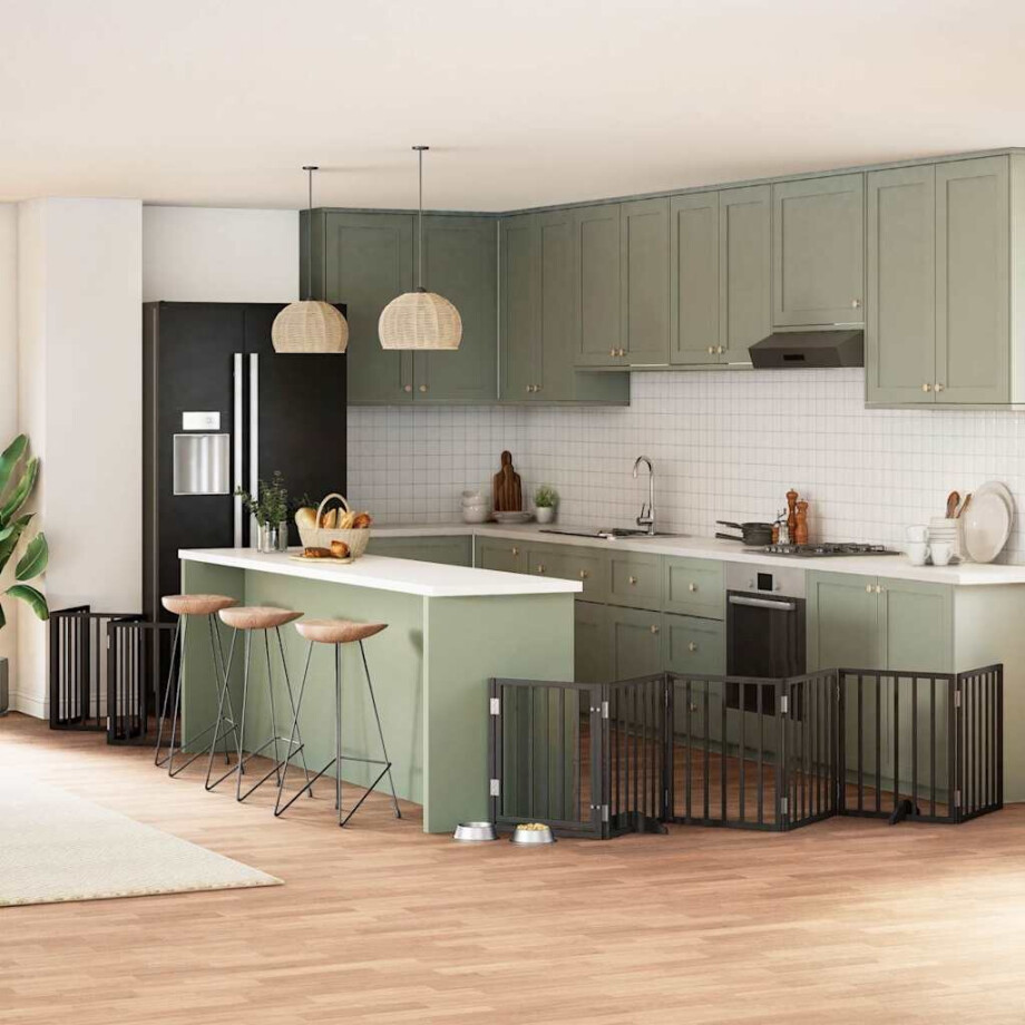 vidaXL Hondenhek inklapbaar 15 panelen 750 cm populierenhout zwart afbeelding 1