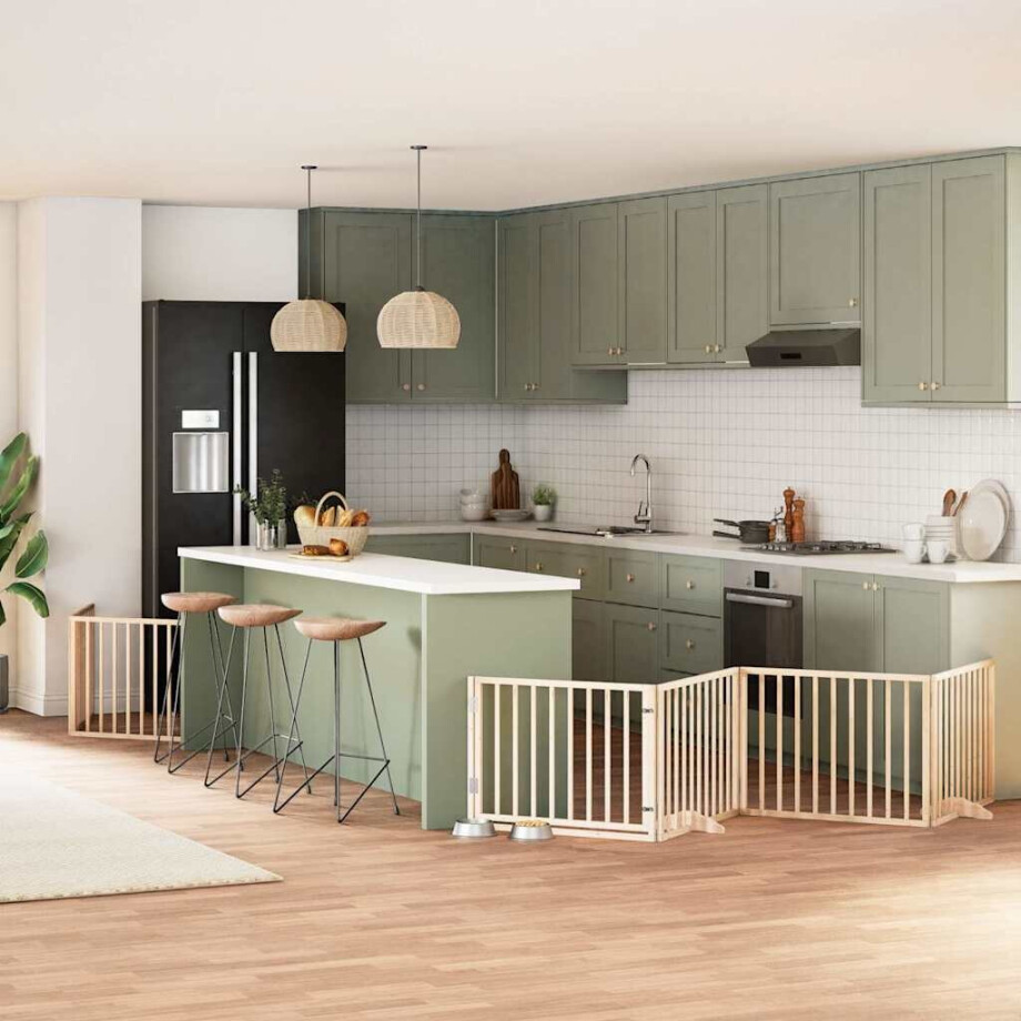 vidaXL Hondenhek inklapbaar met deur 8 panelen 640 cm populierenhout afbeelding 1