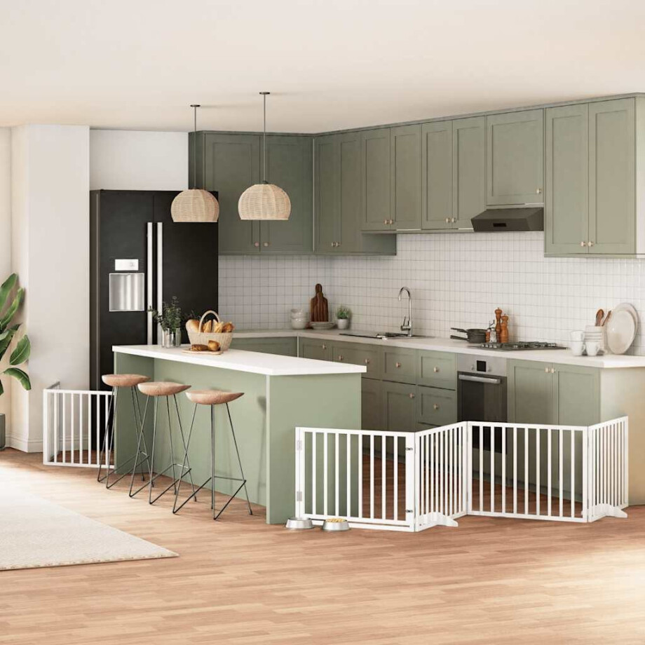 vidaXL Hondenhek inklapbaar met deur 10 panelen 800cm populierhout wit afbeelding 1