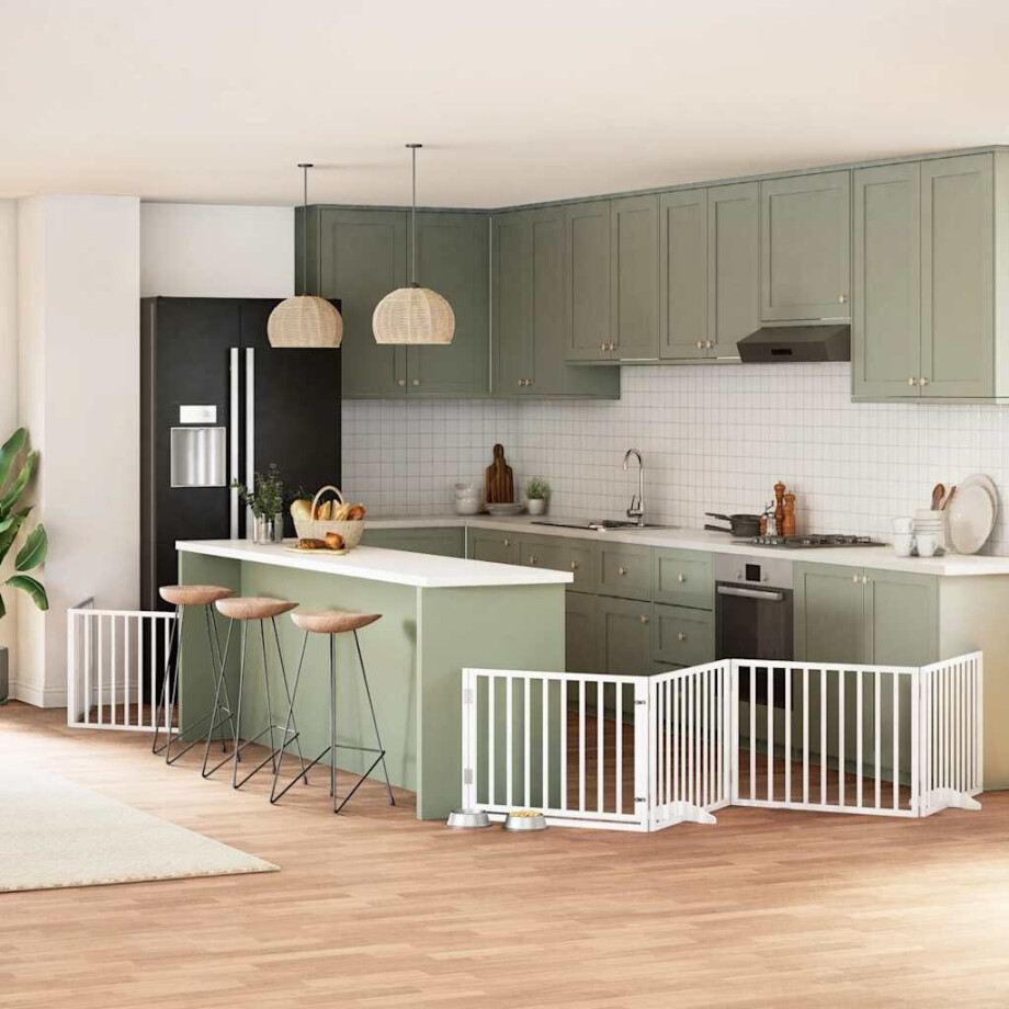 vidaXL Hondenhek inklapbaar met deur 12 panelen 960cm populierhout wit afbeelding 1