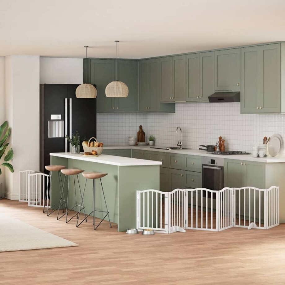 vidaXL Hondenhek inklapbaar met deur 9 panelen 450 cm populierhout wit afbeelding 1