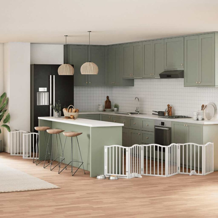 vidaXL Hondenhek inklapbaar met deur 15 panelen 750cm populierhout wit vidaXL Hondenhek inklapbaar met deur 15 panelen 750cm populierhout wit afbeelding 1