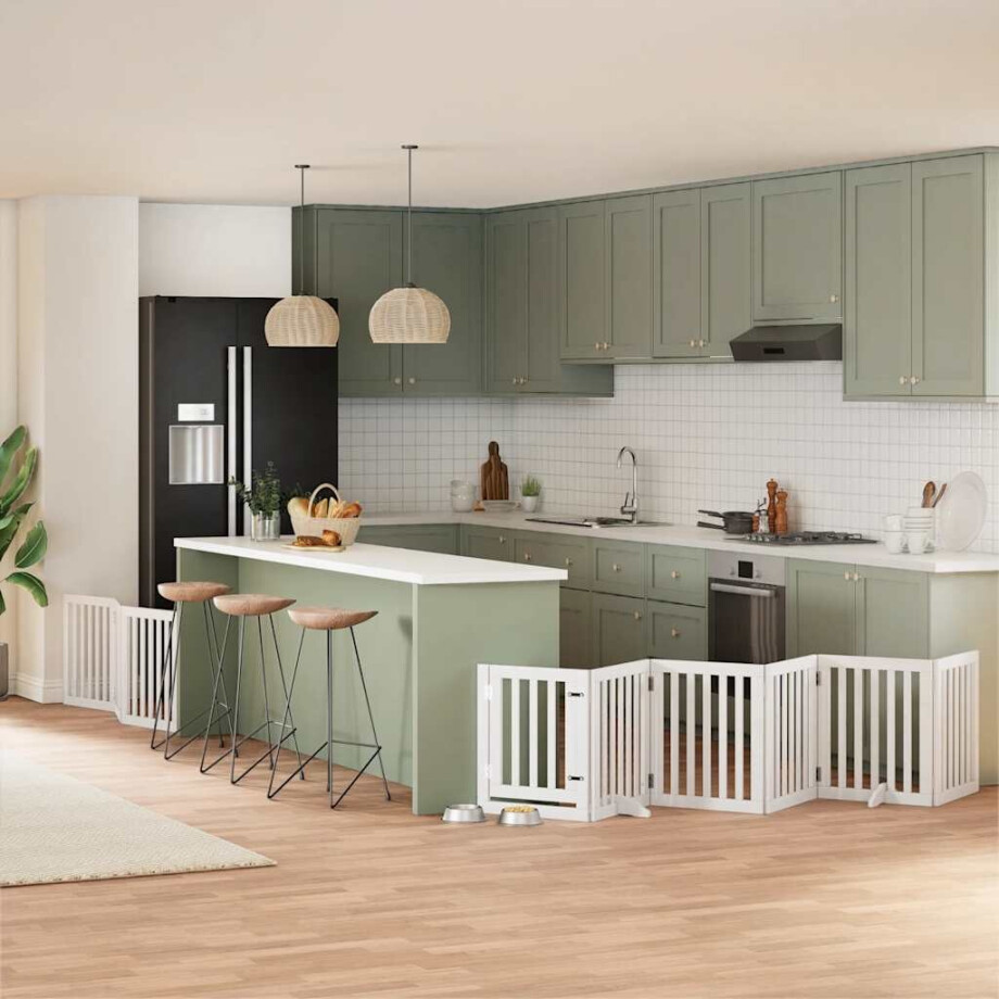 vidaXL Hondenhek inklapbaar met deur 9 panelen 450 cm populierhout wit vidaXL Hondenhek inklapbaar met deur 9 panelen 450 cm populierhout wit afbeelding 1