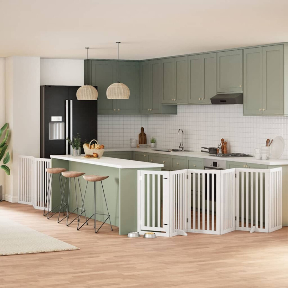 vidaXL Hondenhek inklapbaar met deur 9 panelen 450 cm populierhout wit afbeelding 1