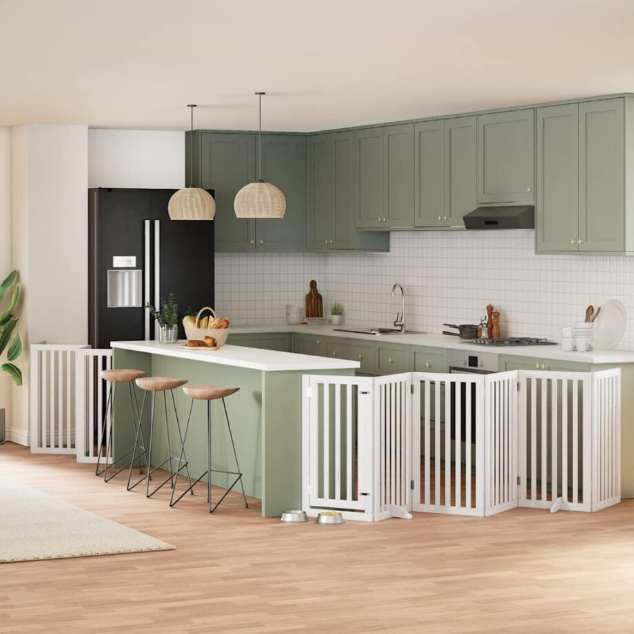 vidaXL Hondenhek inklapbaar met deur 12 panelen 600cm populierhout wit afbeelding 1