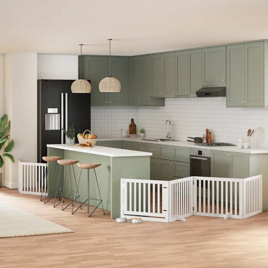 vidaXL Hondenhek inklapbaar met deur 6 panelen 480 cm populierhout wit afbeelding 1