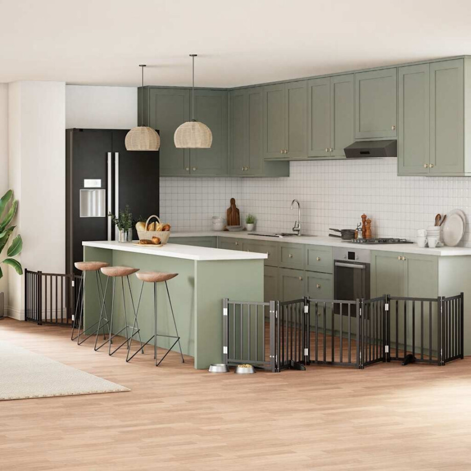 vidaXL Hondenhek inklapbaar 9 panelen 450 cm populierenhout zwart vidaXL Hondenhek inklapbaar 9 panelen 450 cm populierenhout zwart afbeelding 1