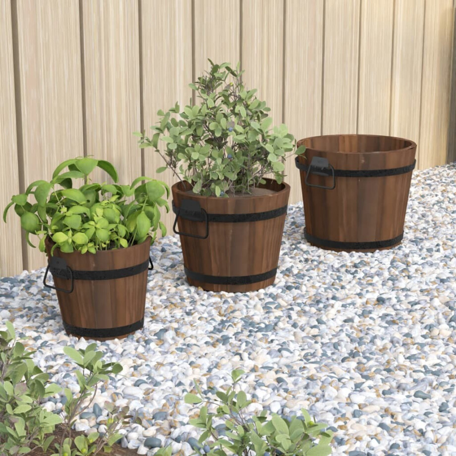vidaXL Plantenbakset houten emmer 3-delig massief vurenhout vidaXL Plantenbakset houten emmer 3-delig massief vurenhout afbeelding 1