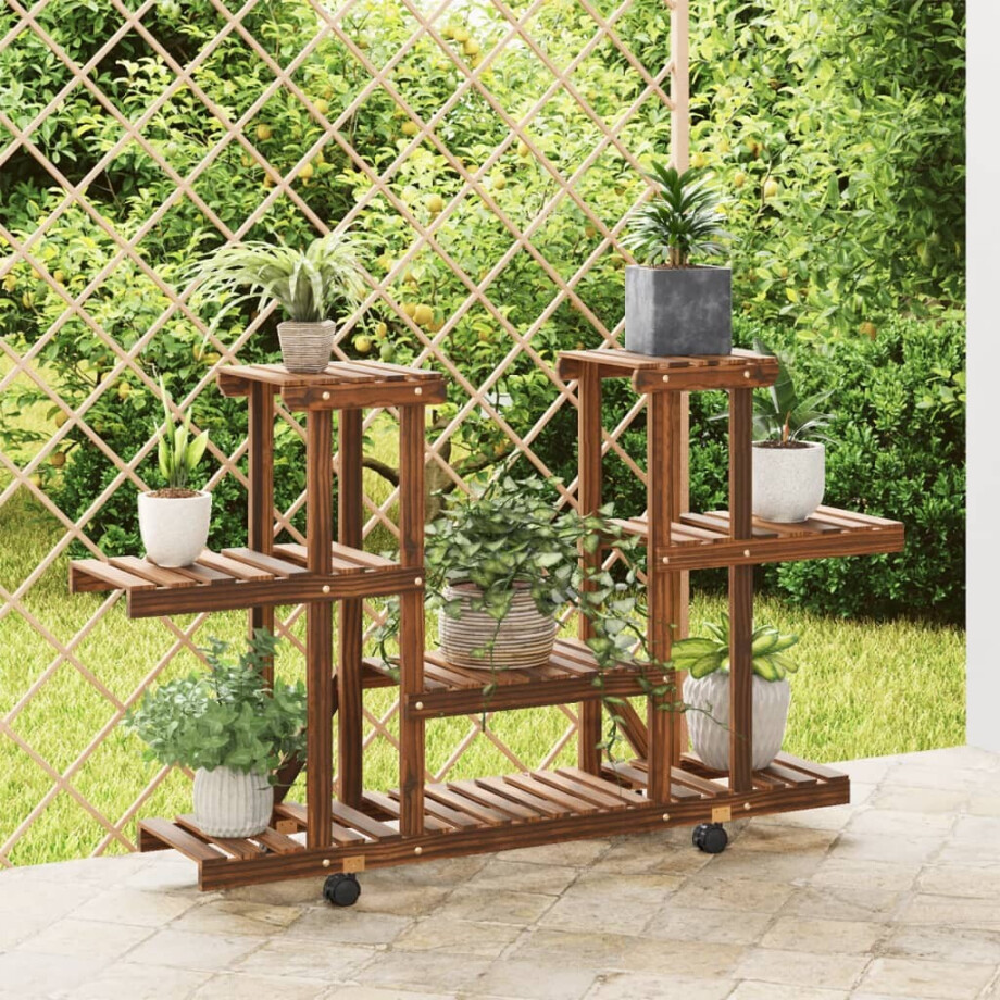 vidaXL Plantenstandaard met wielen 110x25x78 cm massief vurenhout vidaXL Plantenstandaard met wielen 110x25x78 cm massief vurenhout afbeelding 1