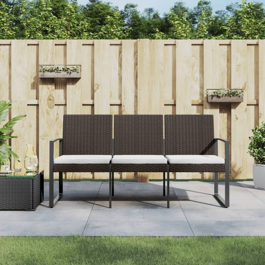 vidaXL Tuinbank 3-zits met kussens polypropeen rattan bruin afbeelding 1