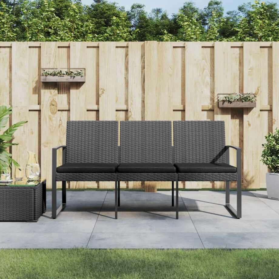 vidaXL Tuinbank 3-zits met kussens polypropeen rattan donkergrijs afbeelding 1
