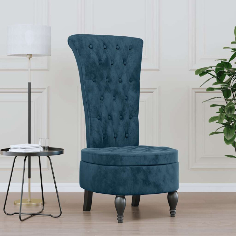 vidaXL Stoel hoge rugleuning met knopen fluweel blauw afbeelding 1