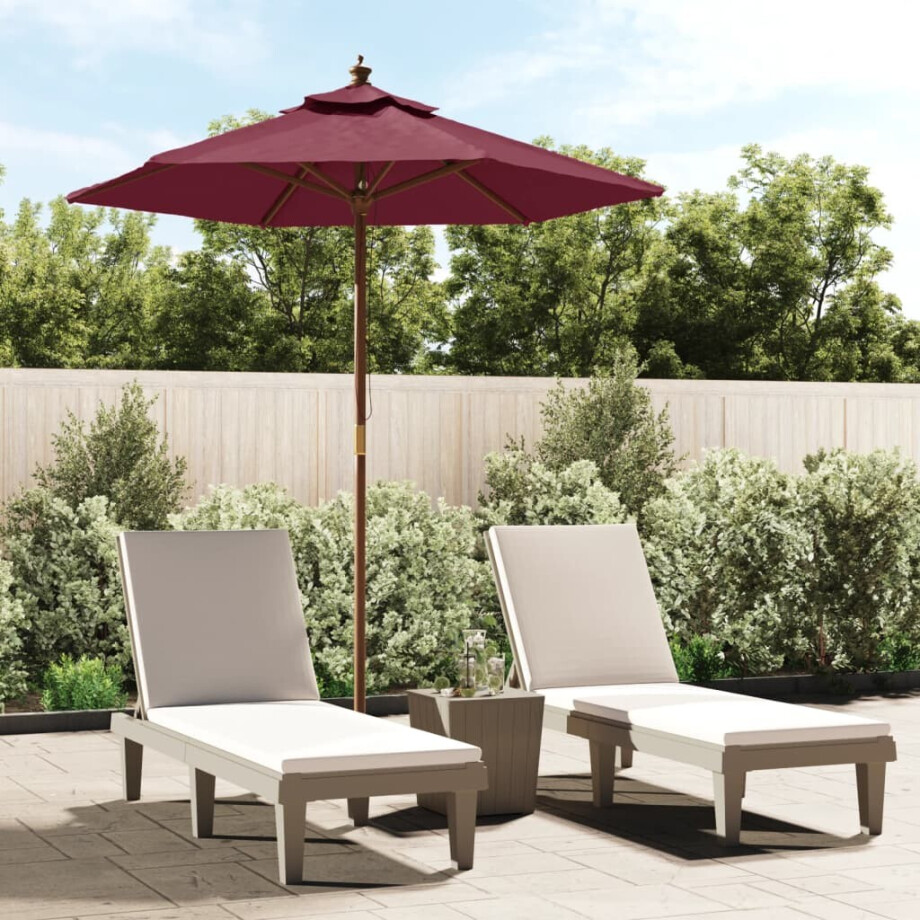 vidaXL Parasol met houten paal 196x231 cm bordeauxrood afbeelding 1