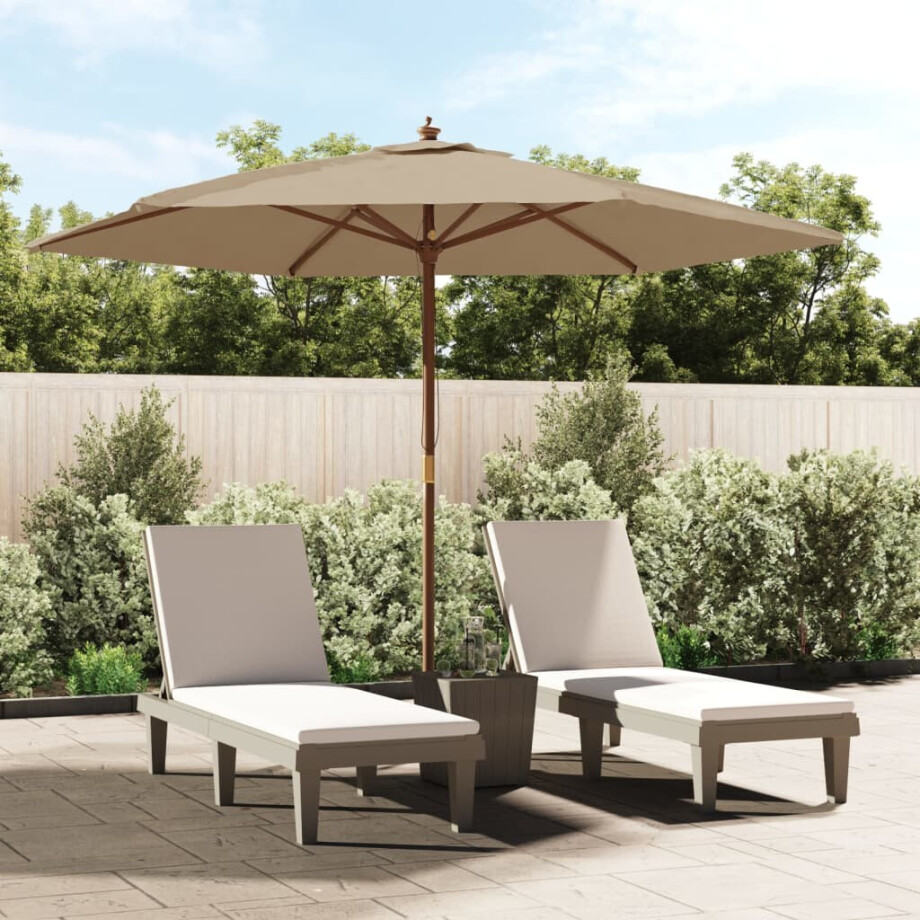 vidaXL Parasol met houten paal 299x240 cm taupe vidaXL Parasol met houten paal 299x240 cm taupe afbeelding 1