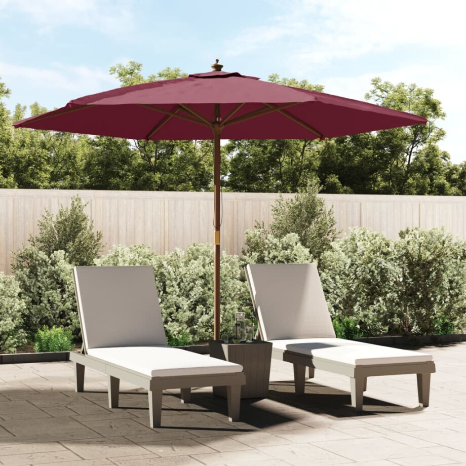 vidaXL Parasol met houten paal 299x240 cm bordeauxrood afbeelding 1