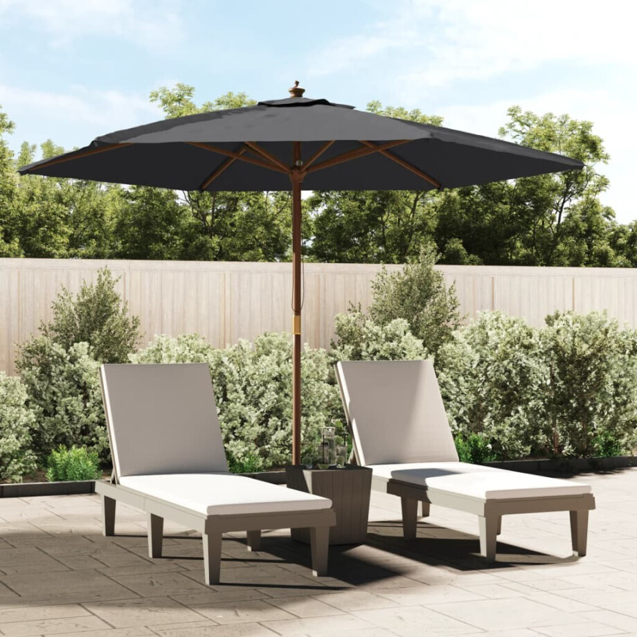 vidaXL Parasol met houten paal 299x240 cm zwart vidaXL Parasol met houten paal 299x240 cm zwart afbeelding 1