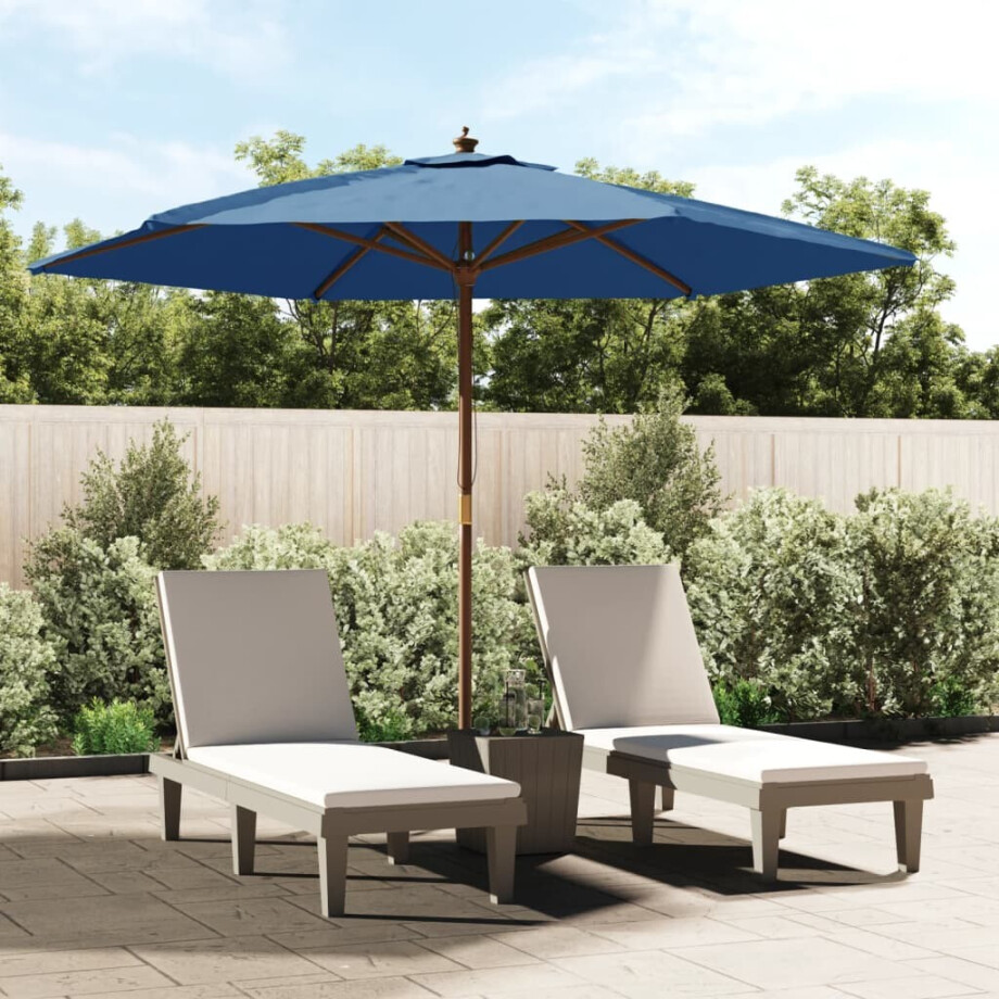 vidaXL Parasol met houten paal 299x240 cm azuurblauw afbeelding 1