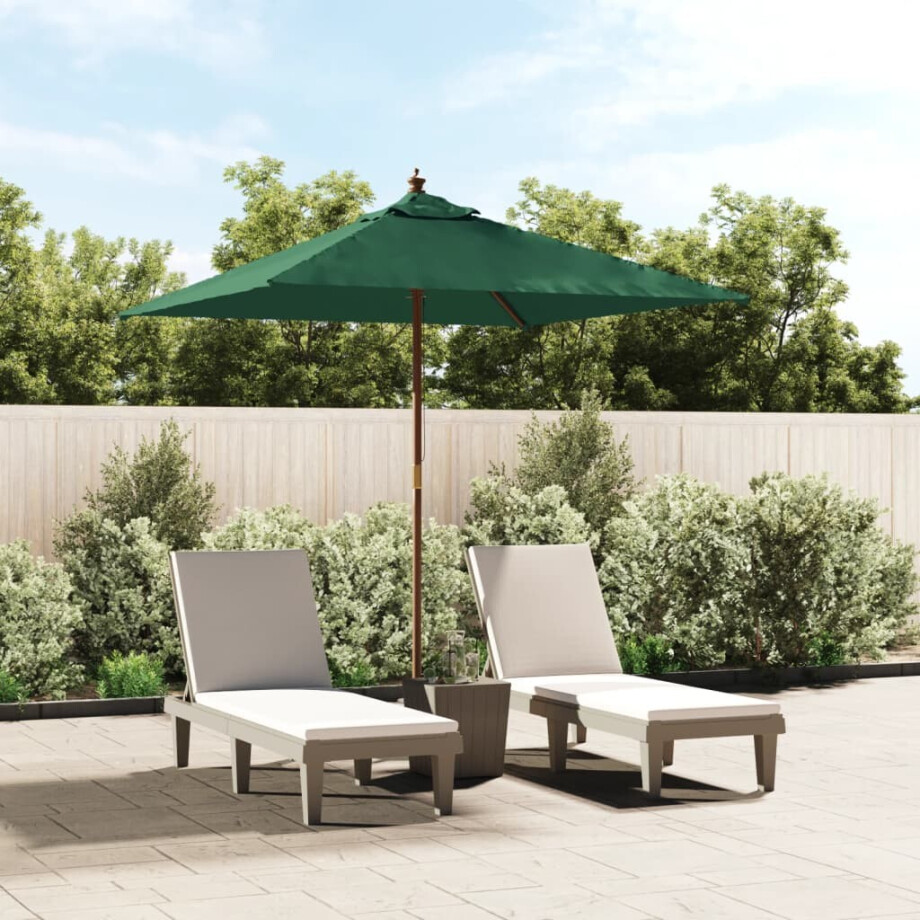 vidaXL Parasol met houten paal 198x198x231 cm groen vidaXL Parasol met houten paal 198x198x231 cm groen afbeelding 1