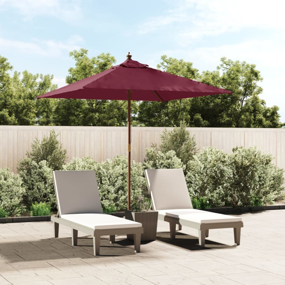 vidaXL Parasol met houten paal 198x198x231 cm bordeauxrood vidaXL Parasol met houten paal 198x198x231 cm bordeauxrood afbeelding 1